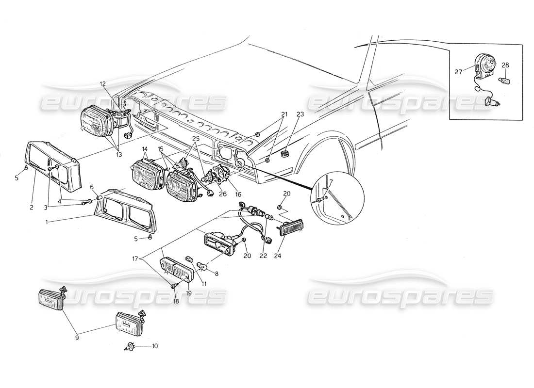 maserati biturbo spider front lights part diagram