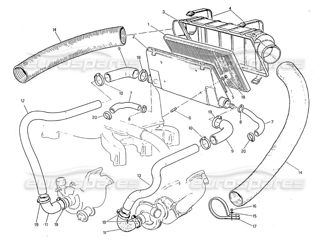 maserati biturbo 2.5 (1984) air filter and pipes parts diagram