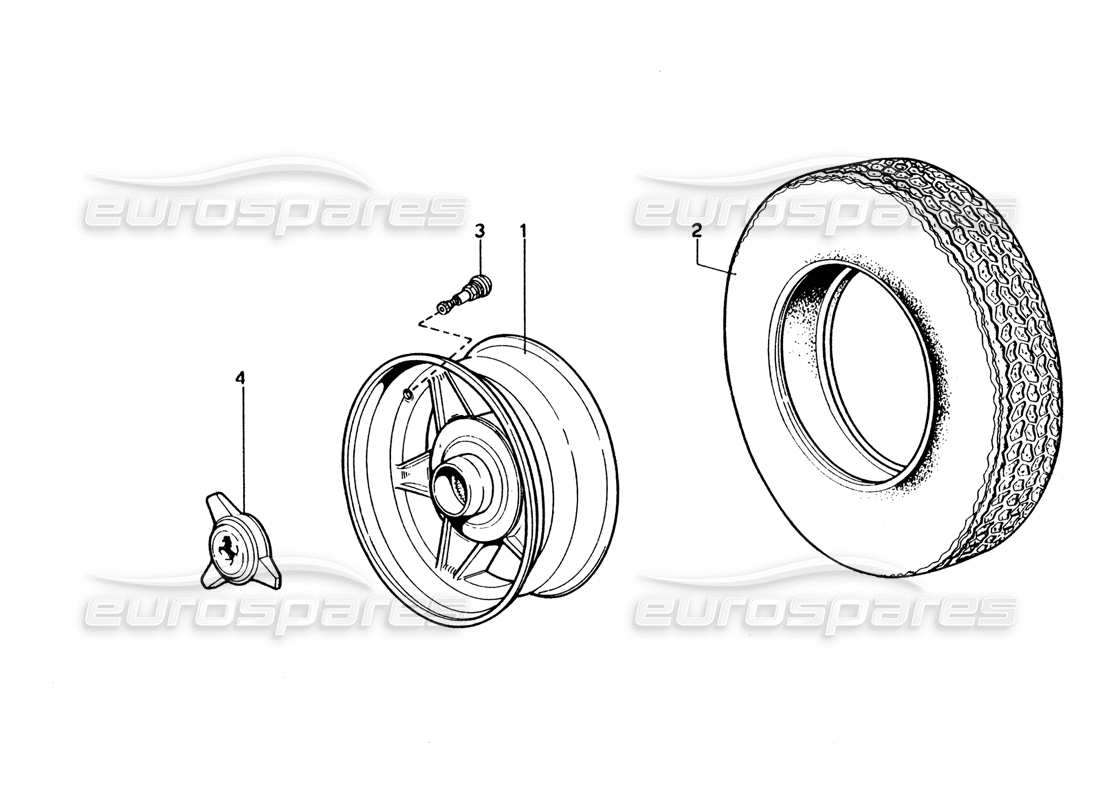 ferrari 365 gt4 2+2 (1973) wheels part diagram