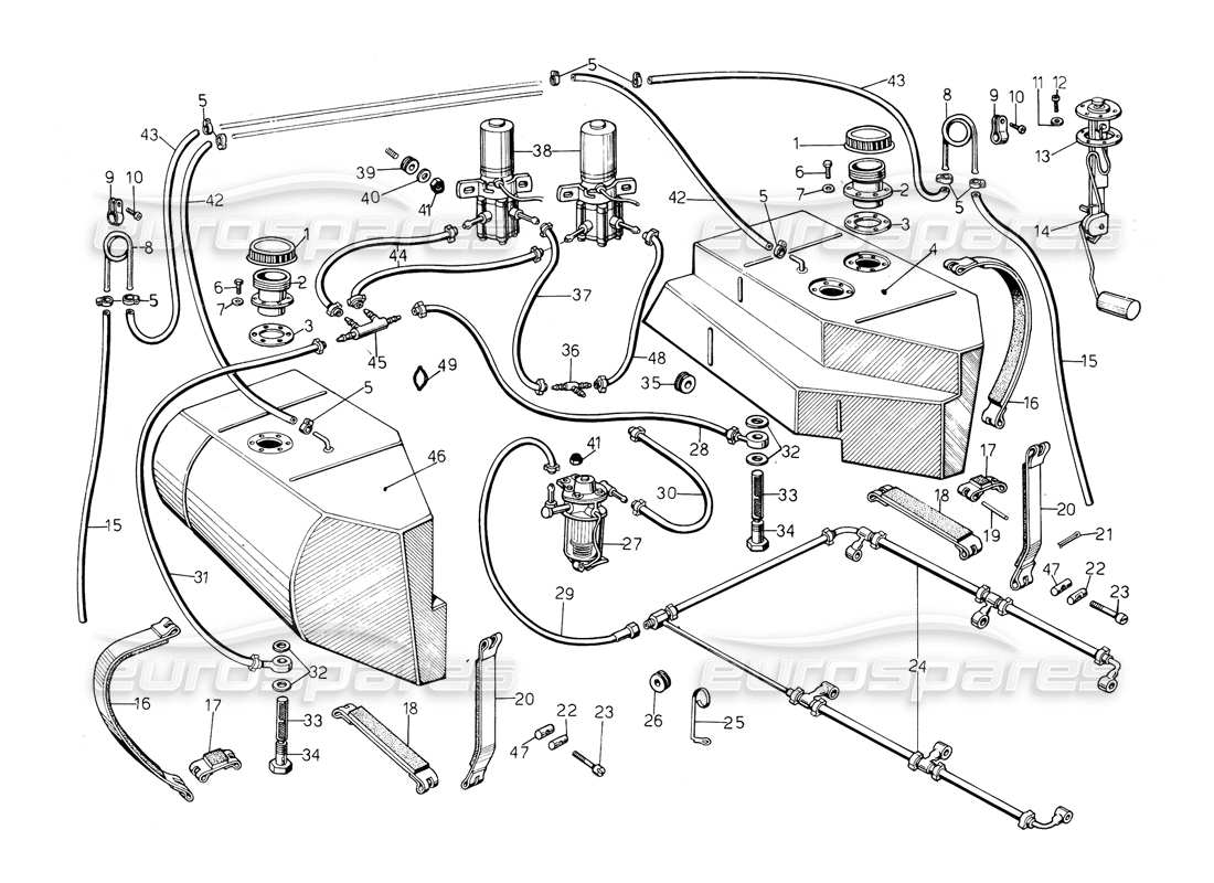 lamborghini countach 5000 s (1984) fuel system part diagram