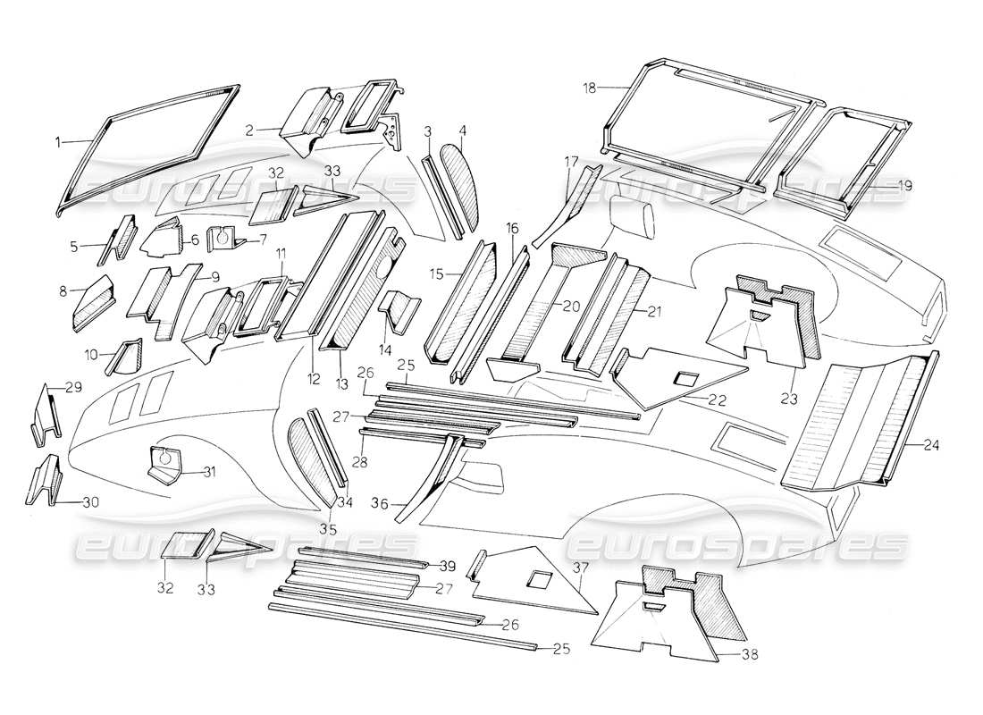 lamborghini countach 5000 s (1984) inner and outer coverings part diagram