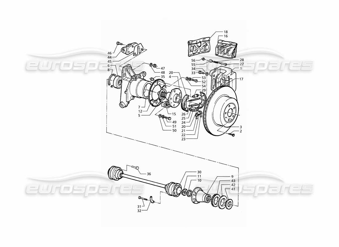 maserati qtp. 3.2 v8 (1999) hubs, rear brakes with a.b.s. and drive shafts part diagram