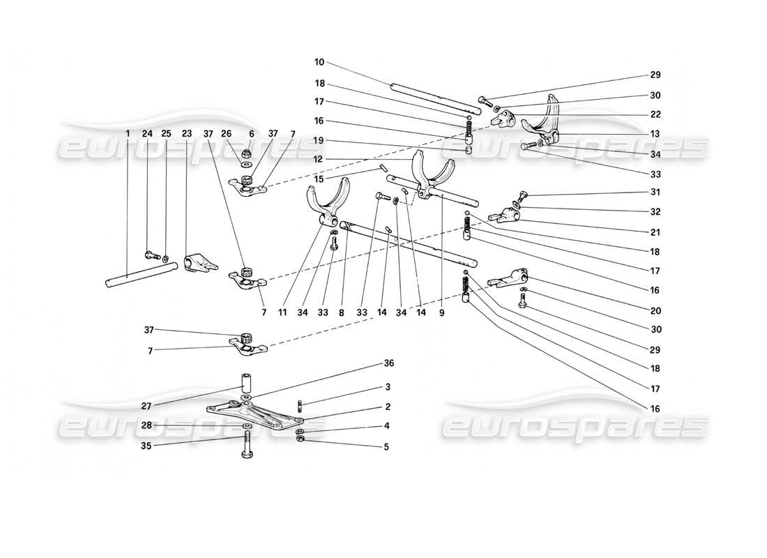 ferrari mondial 3.0 qv (1984) inside gearbox controls parts diagram