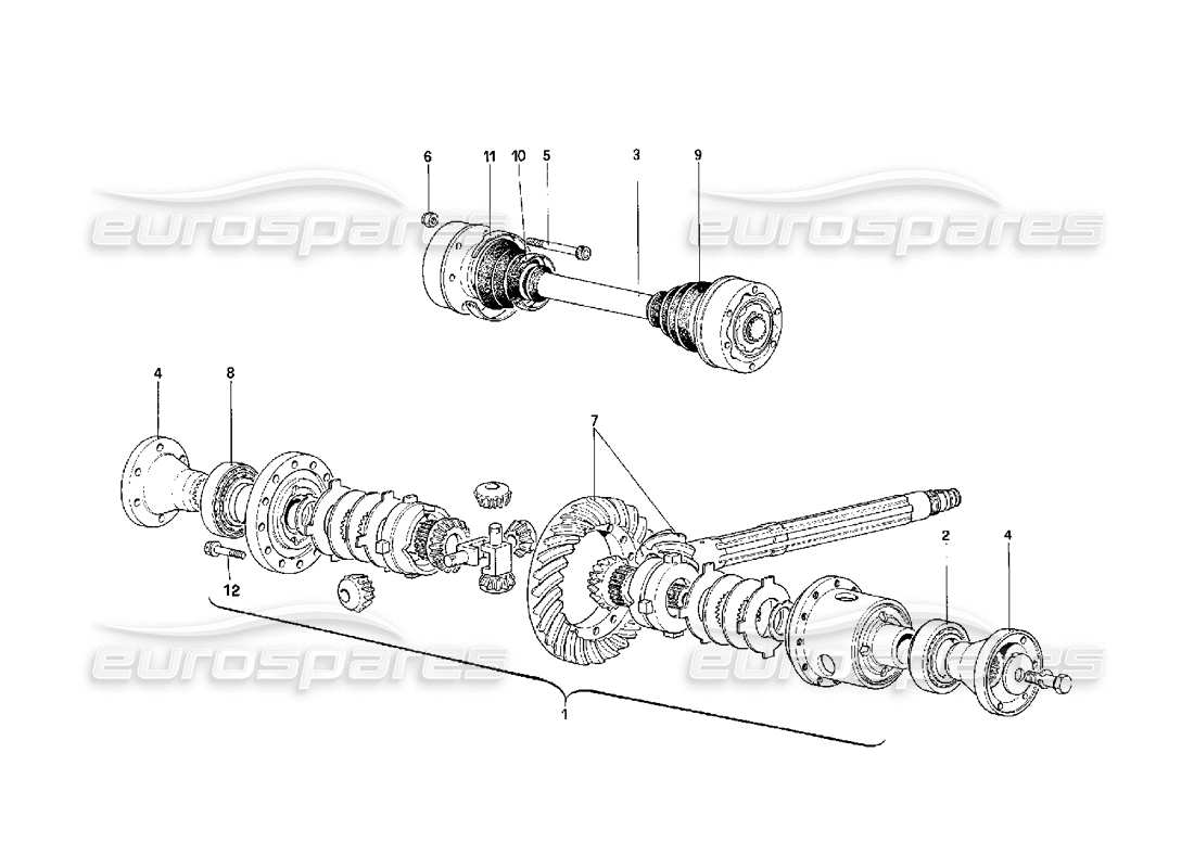 ferrari f40 differential & axle shafts part diagram