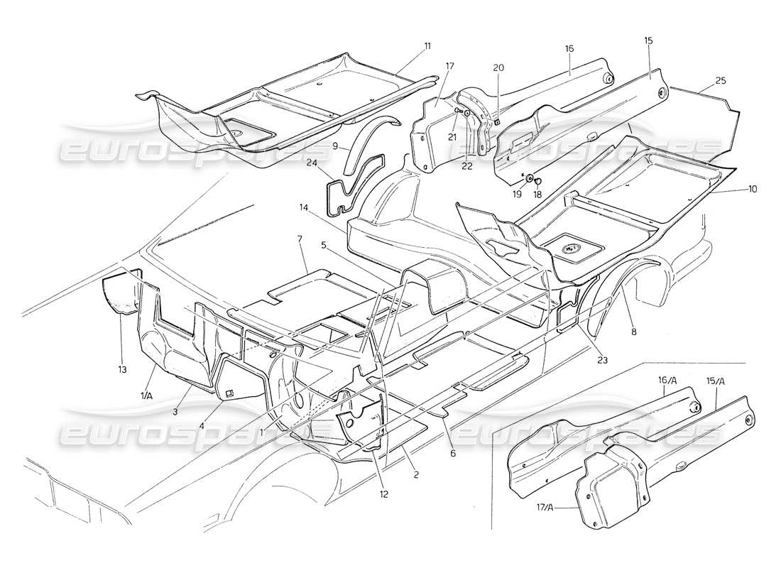 maserati biturbo spider carpets and felts part diagram