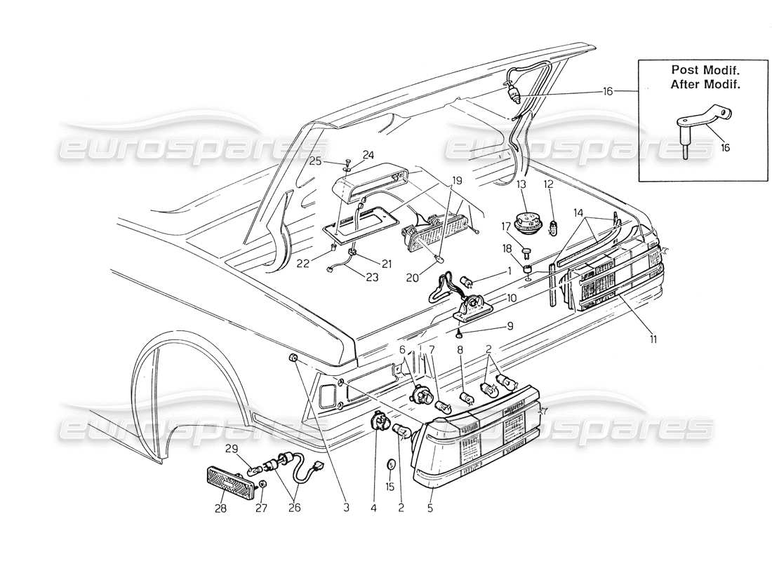 maserati biturbo spider tail light part diagram