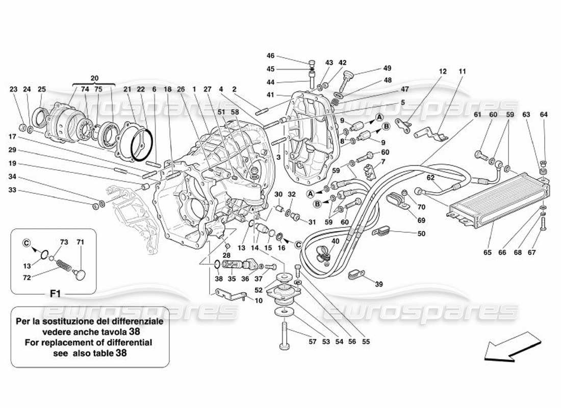 ferrari 575 superamerica differential carrier and clutch cooling radiator parts diagram