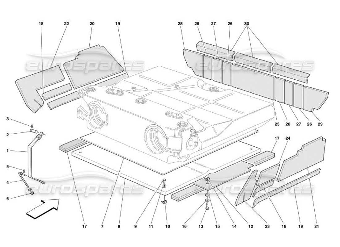 ferrari 575 superamerica fuel tank -insulation and protection parts diagram