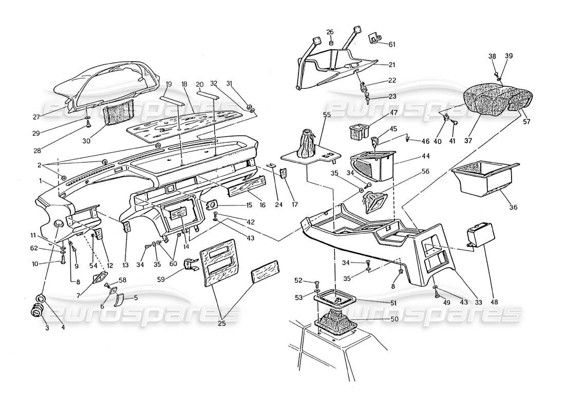 maserati 2.24v instrument panel and console part diagram