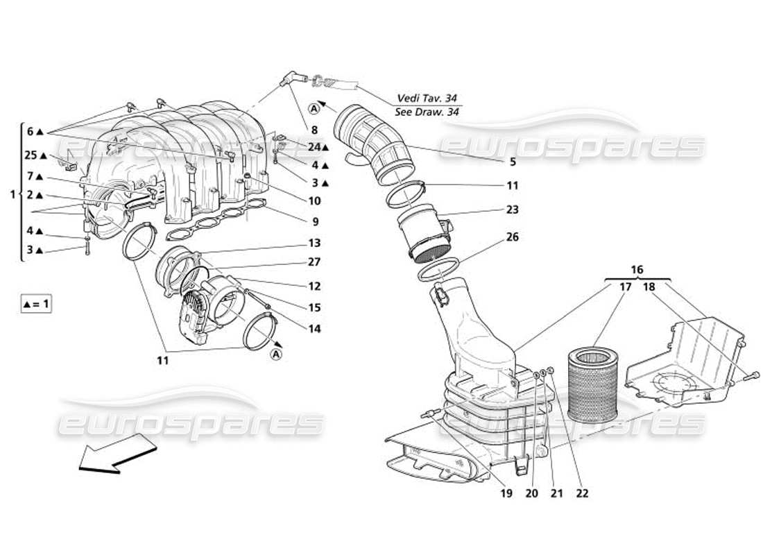 maserati 4200 gransport (2005) air intake manifold parts diagram