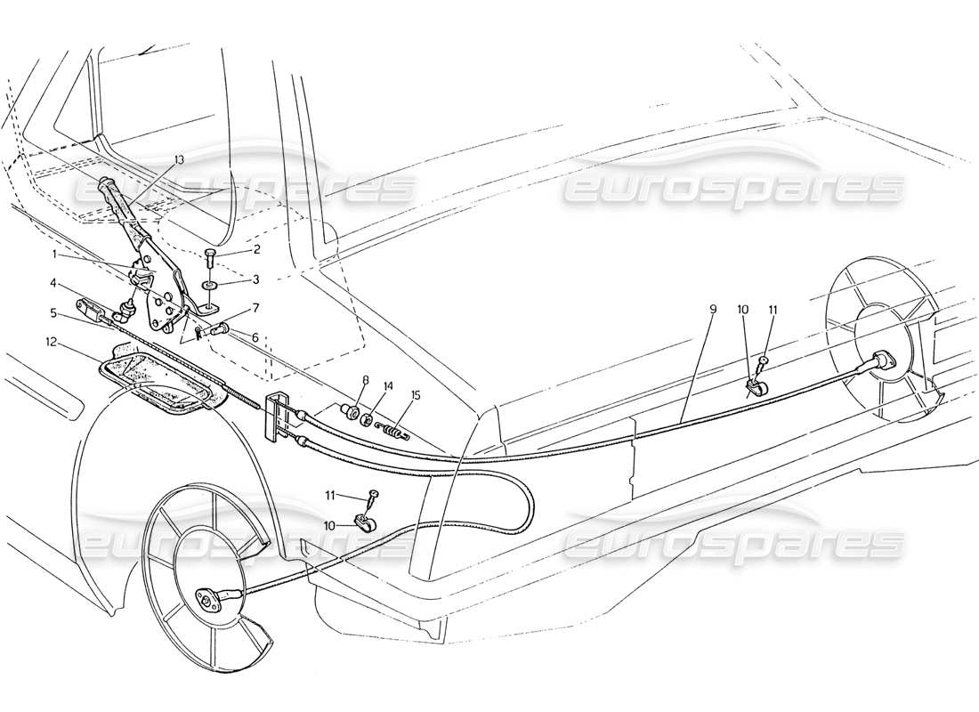 maserati 222 / 222e biturbo hand brake control part diagram