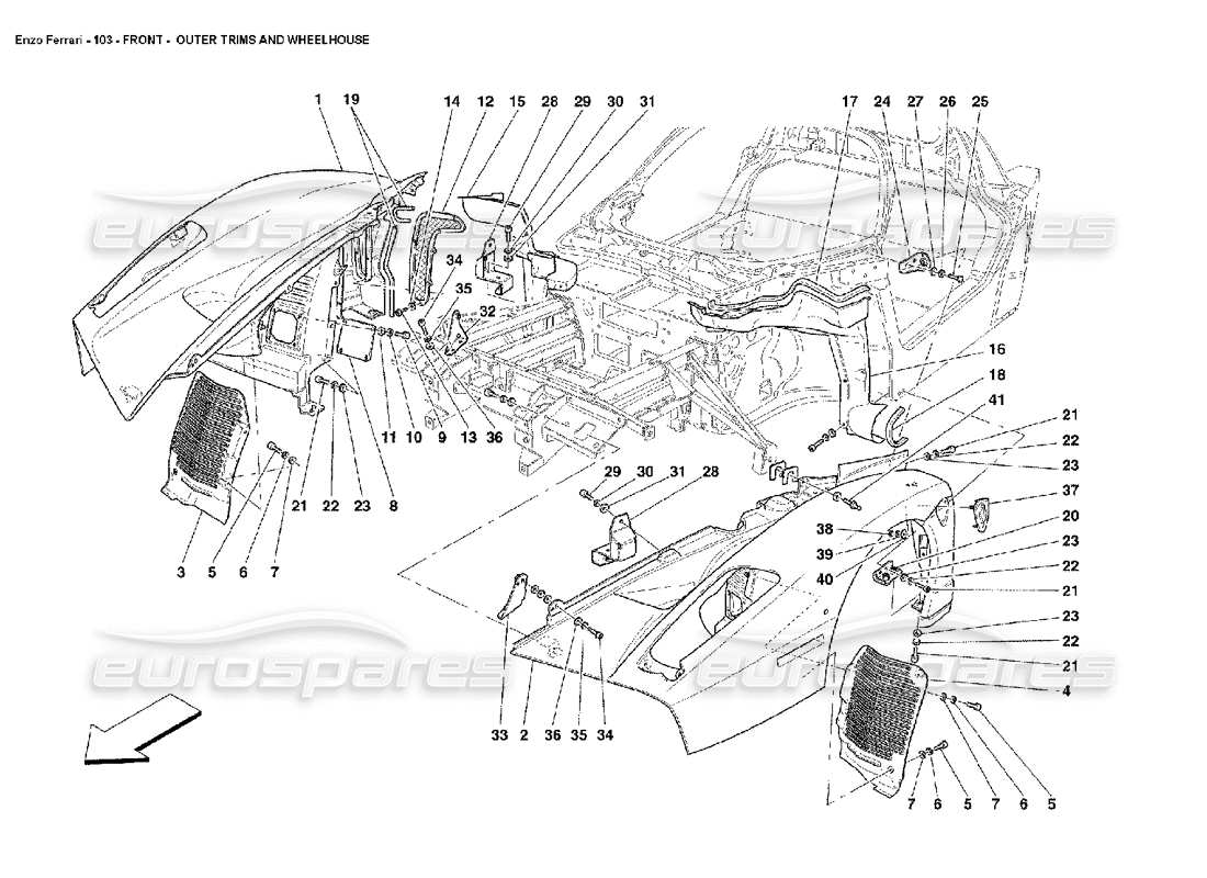 ferrari enzo front - outer trims and wheelhouse part diagram