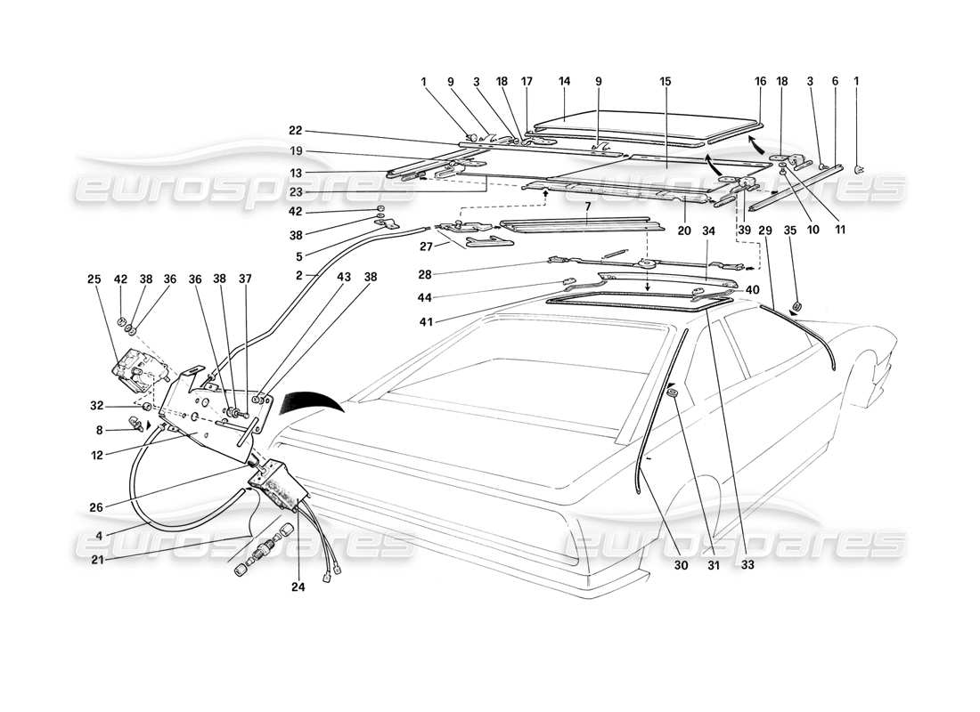 ferrari mondial 3.2 qv (1987) sun roof - 3.2 mondial coupe parts diagram