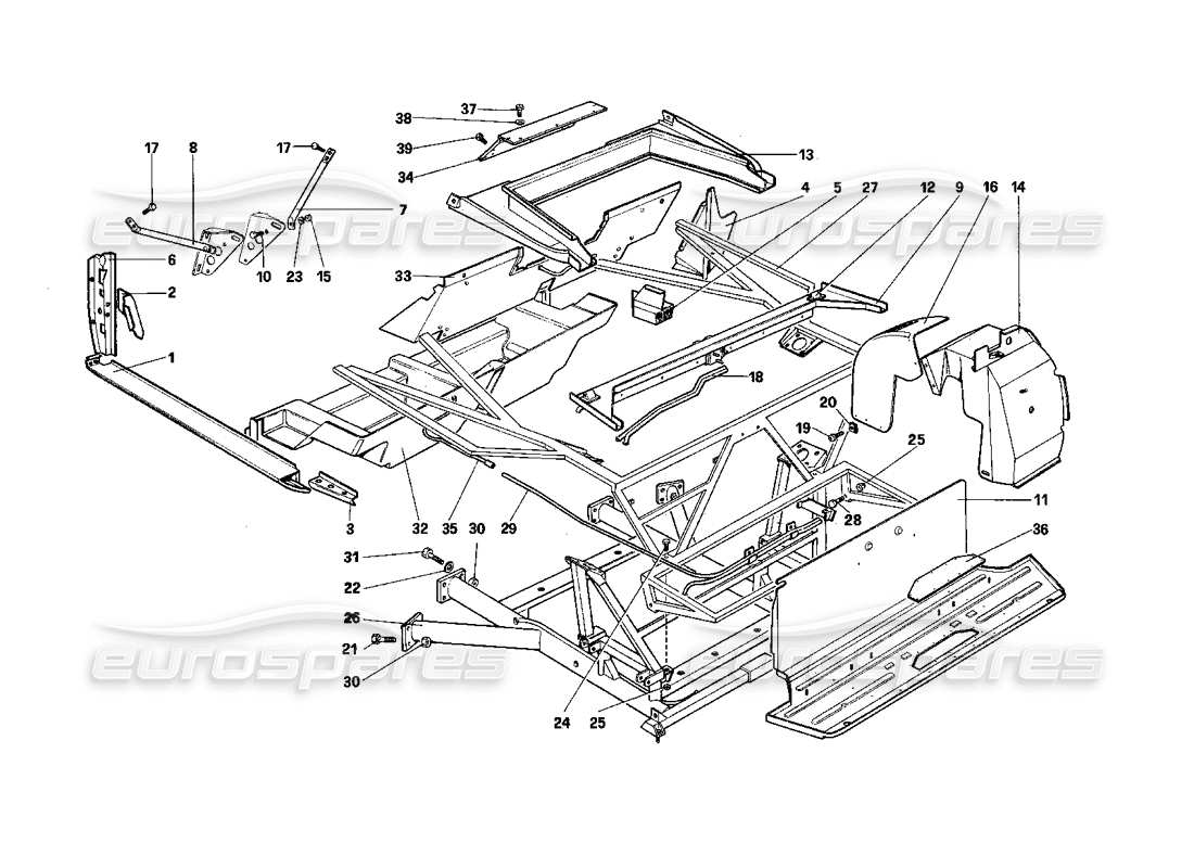 ferrari mondial 3.0 qv (1984) body shell - inner elements - cabriolet parts diagram