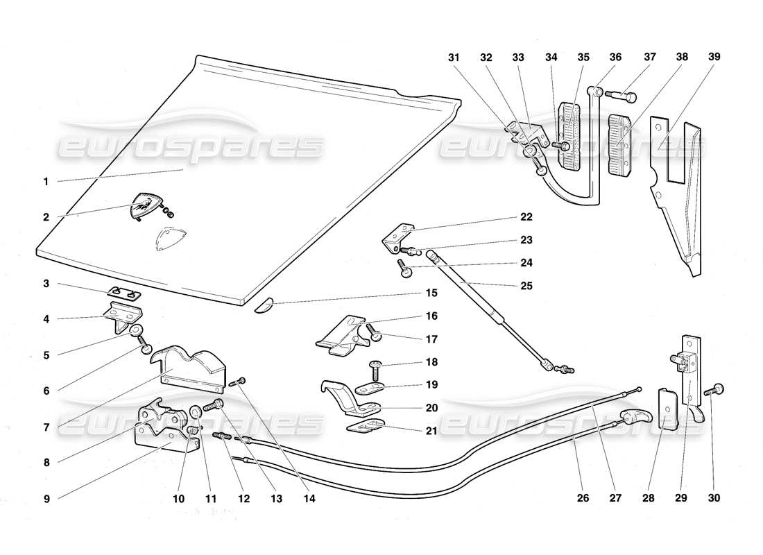 lamborghini diablo vt (1994) front hood parts diagram