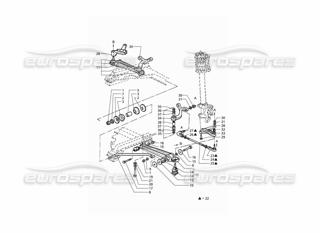 maserati qtp v8 (1998) front suspension parts diagram