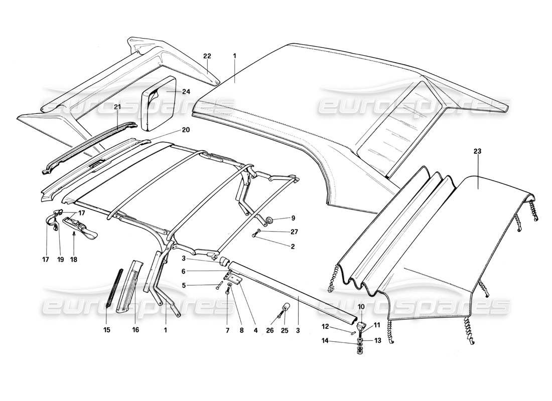 ferrari mondial 3.0 qv (1984) top - cabriolet parts diagram