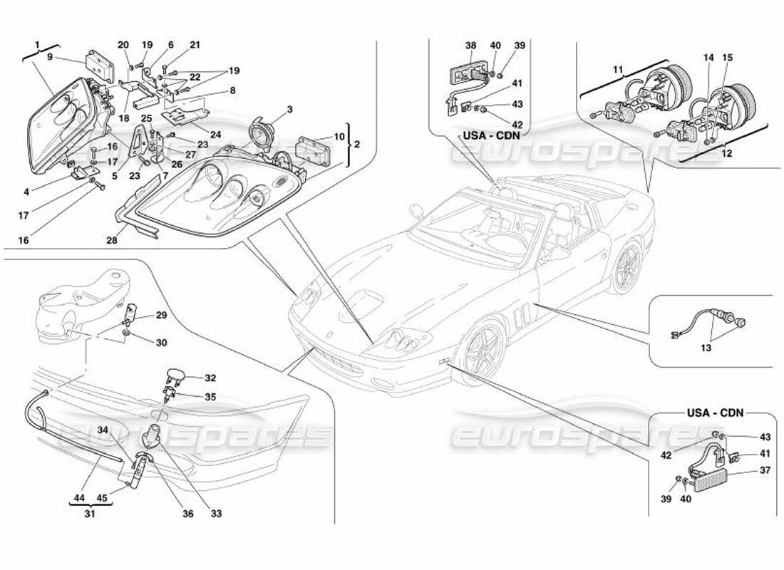 ferrari 575 superamerica front and rear lights parts diagram
