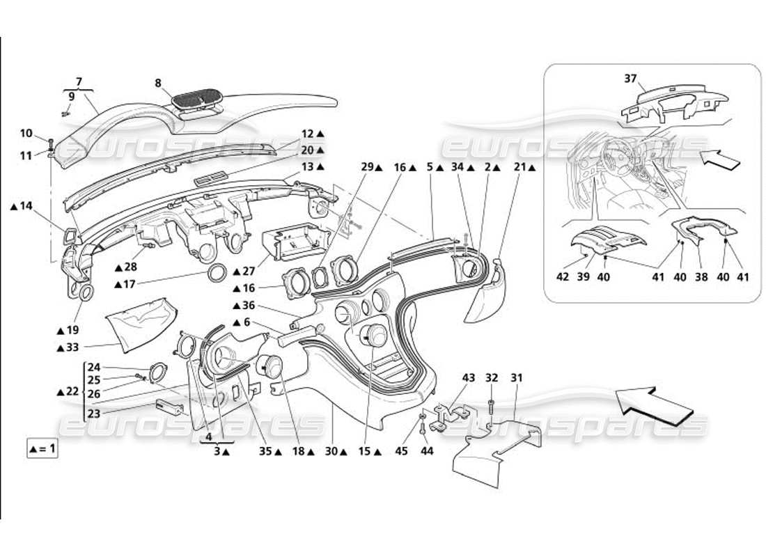 maserati 4200 gransport (2005) dashboard -not for gd- parts diagram