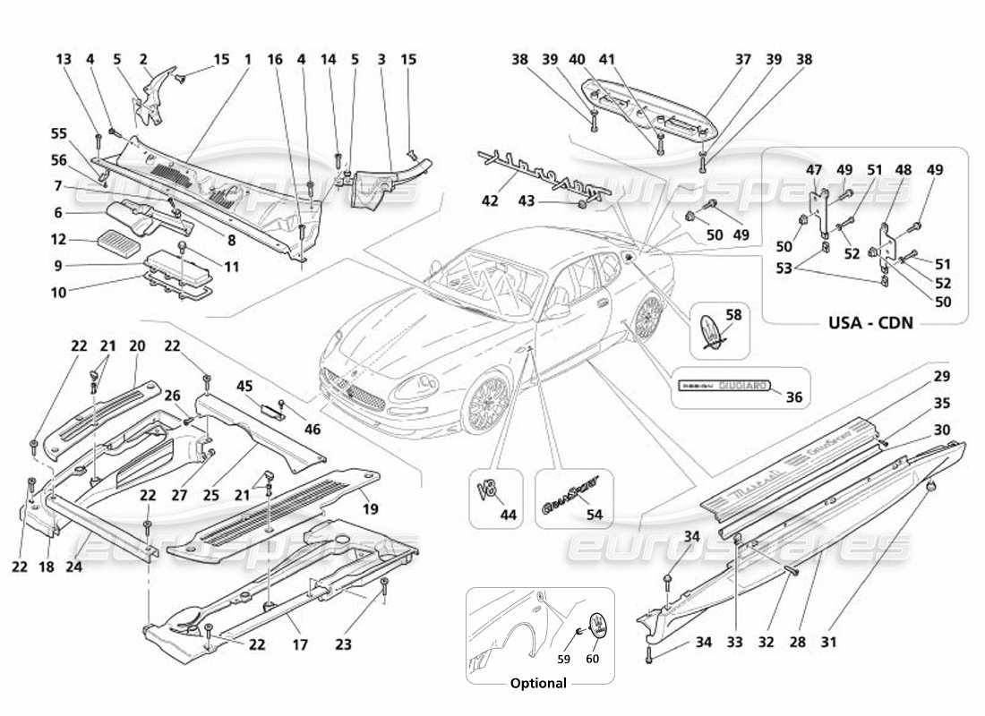 maserati 4200 gransport (2005) shields and finishing part diagram