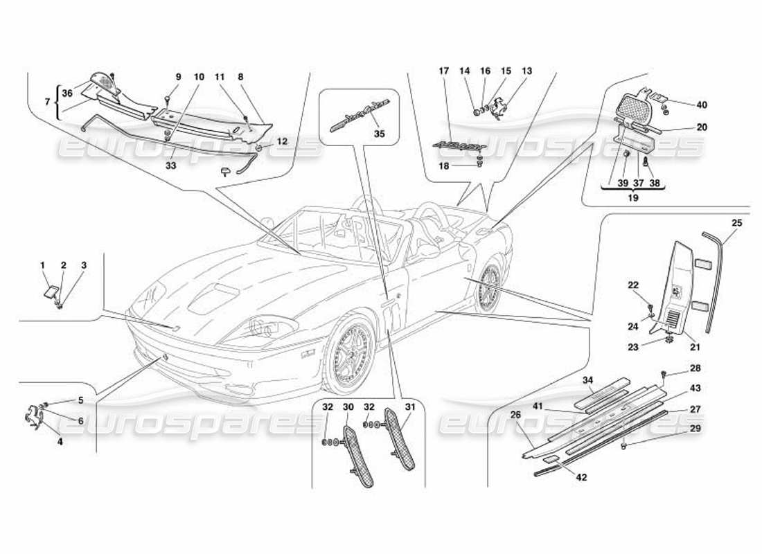 ferrari 550 barchetta outside finishings parts diagram