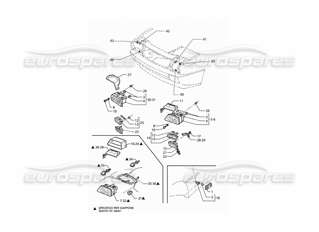 maserati ghibli 2.8 (abs) front lights parts diagram