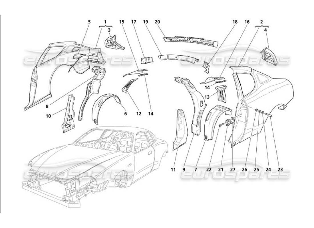 maserati 4200 gransport (2005) body rear outer trims part diagram