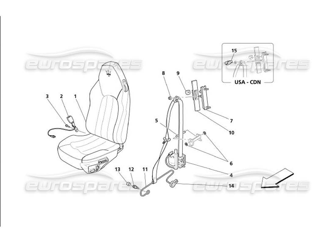 maserati 4200 gransport (2005) front seat and seat belts parts diagram
