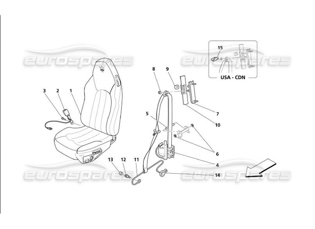 maserati 4200 gransport (2005) front seat and seat belts part diagram