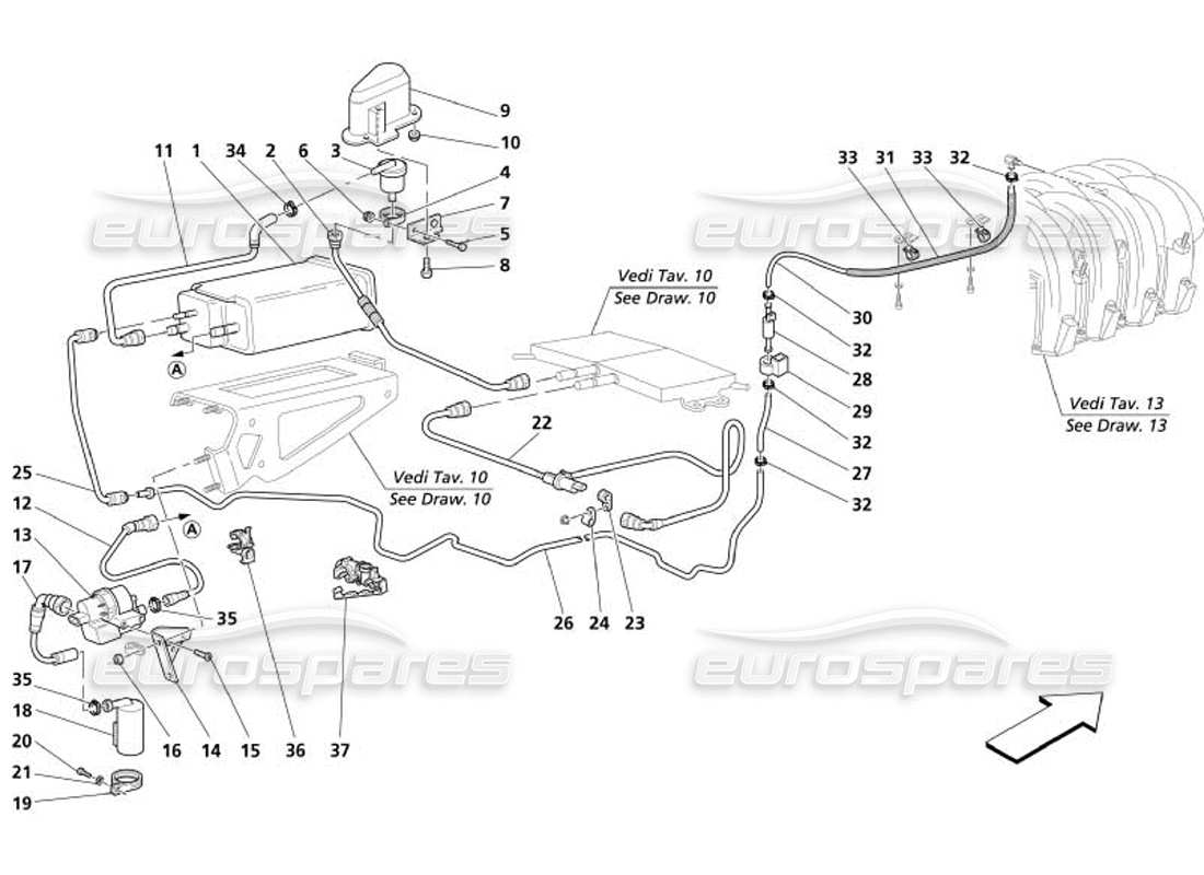 maserati 4200 gransport (2005) antievaporation device -valid for usa and cdn- parts diagram