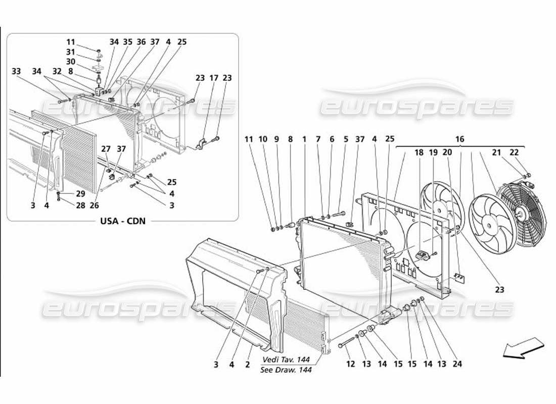 maserati 4200 gransport (2005) cooling system radiator parts diagram