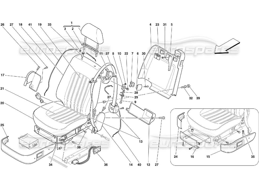 ferrari 456 gt/gta front seats and seat belts parts diagram