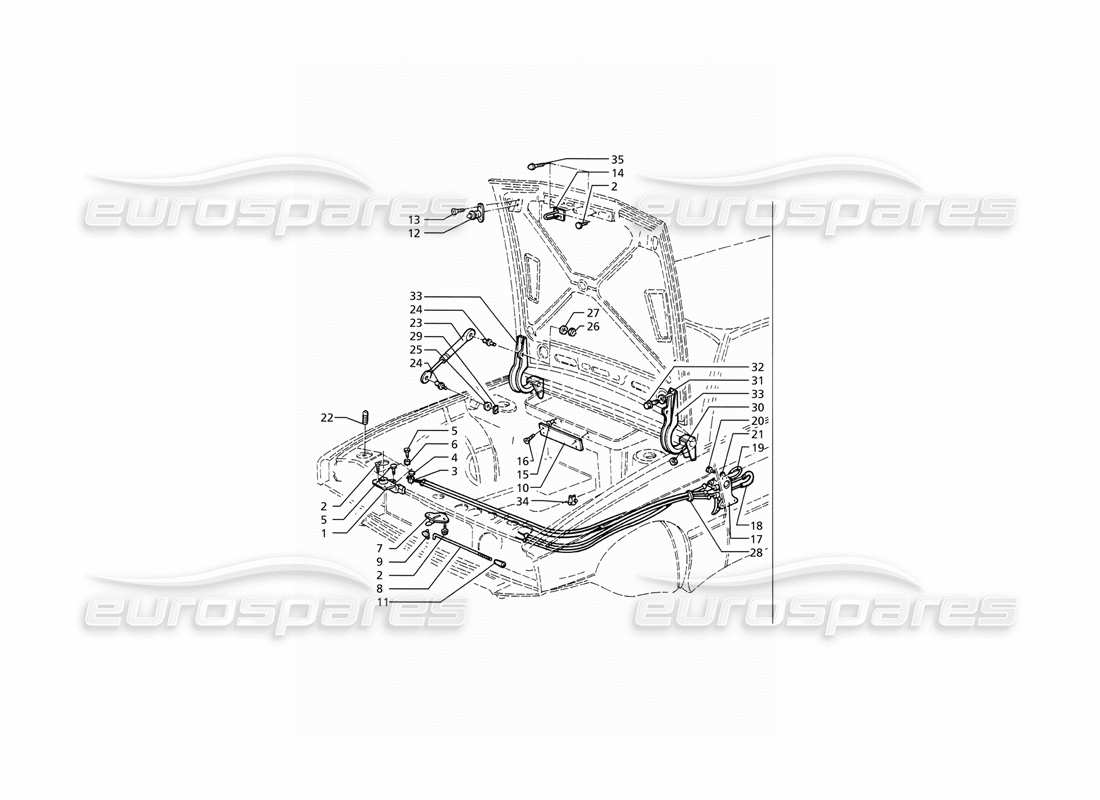 maserati ghibli 2.8 (abs) bonnet: hinges and bonnet release parts diagram