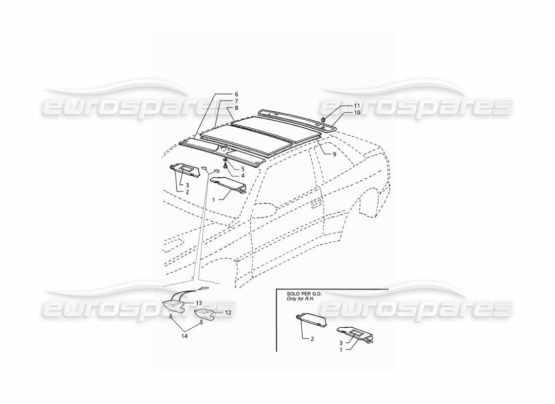 maserati ghibli 2.8 (abs) inner trim: roof parts diagram