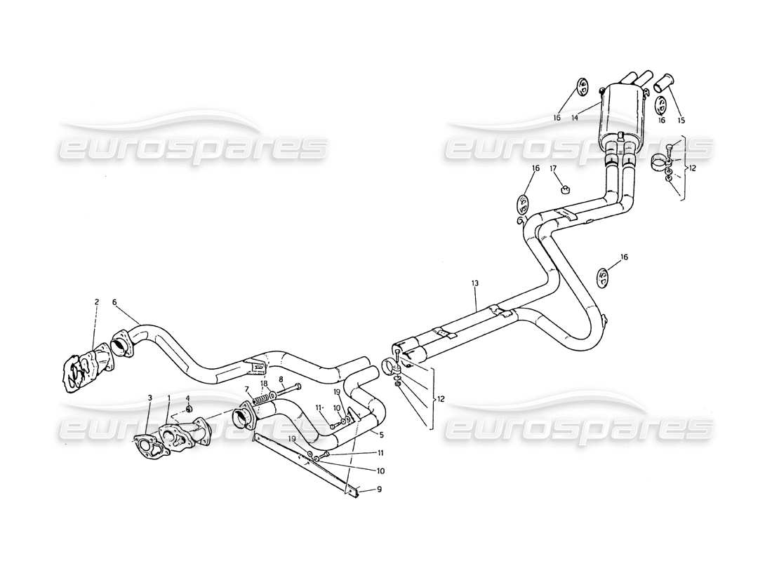 maserati biturbo 2.5 (1984) exhaust system part diagram