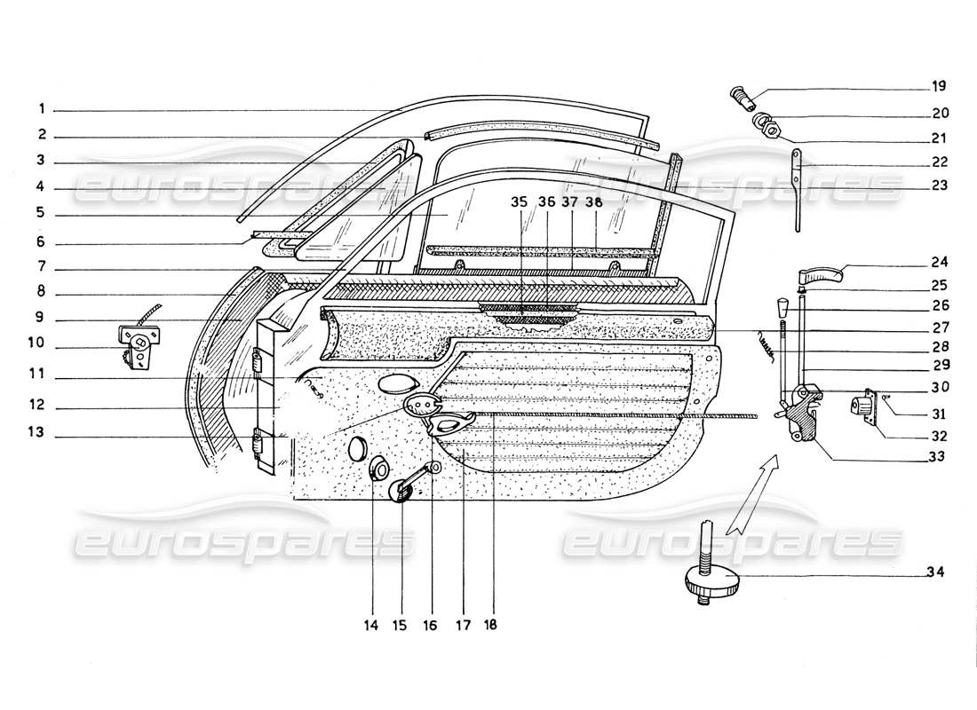 ferrari 206 gt dino (coachwork) doors,trims & finishings part diagram