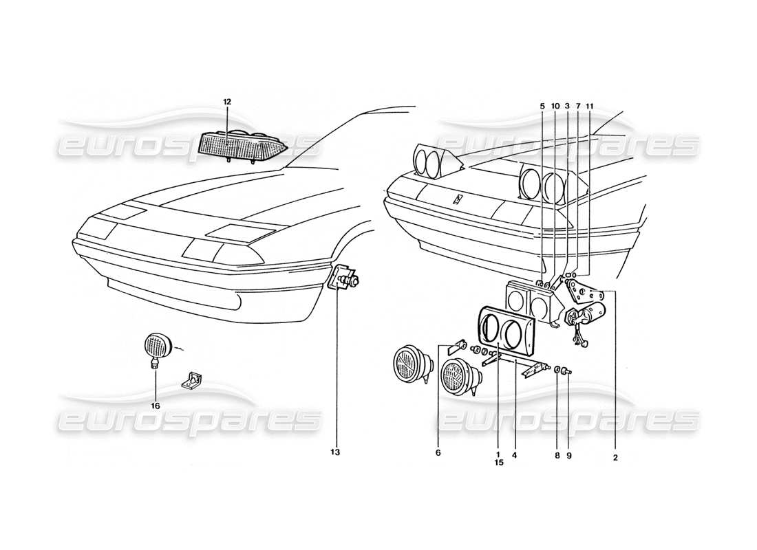 ferrari 400 gt / 400i (coachwork) front lights & motors parts diagram