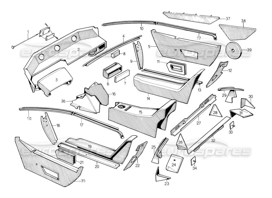 lamborghini countach 5000 s (1984) inner coverings parts diagram