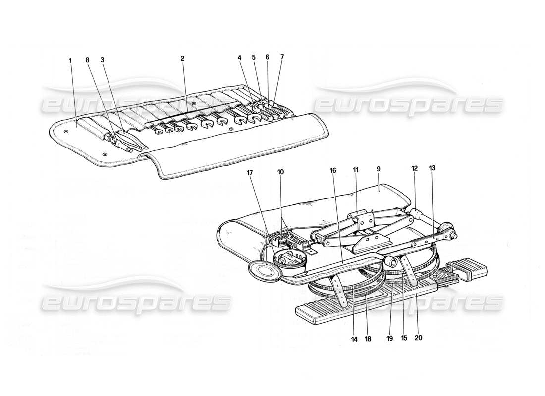 ferrari 308 quattrovalvole (1985) tool kit parts diagram