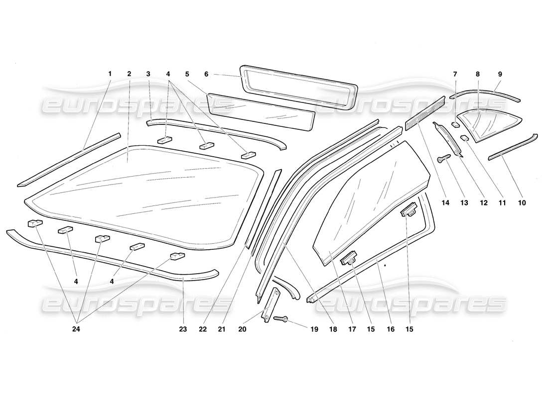 lamborghini diablo vt (1994) windows part diagram