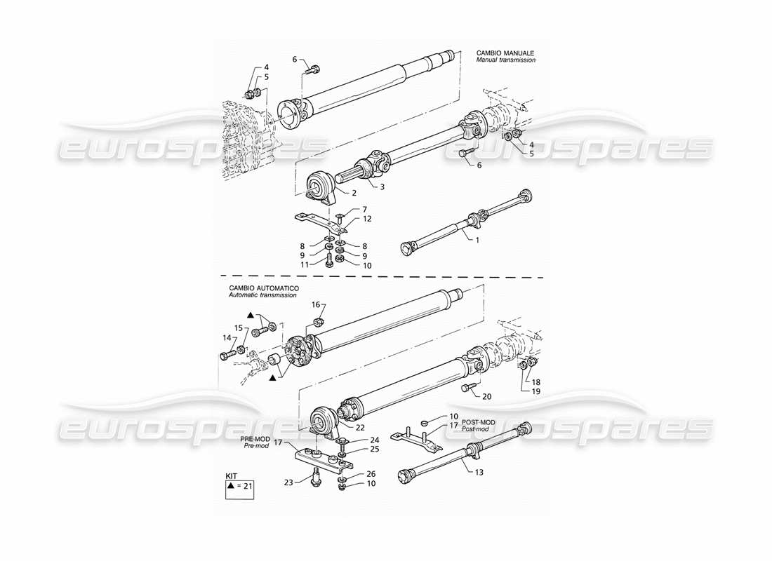 maserati qtp v8 (1998) propeller shaft and carrier part diagram