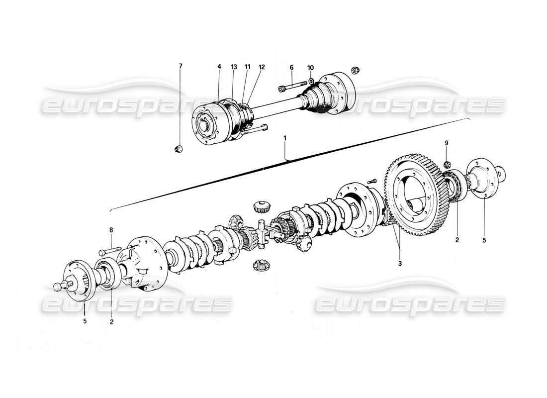 ferrari 308 quattrovalvole (1985) differential & axle shafts parts diagram