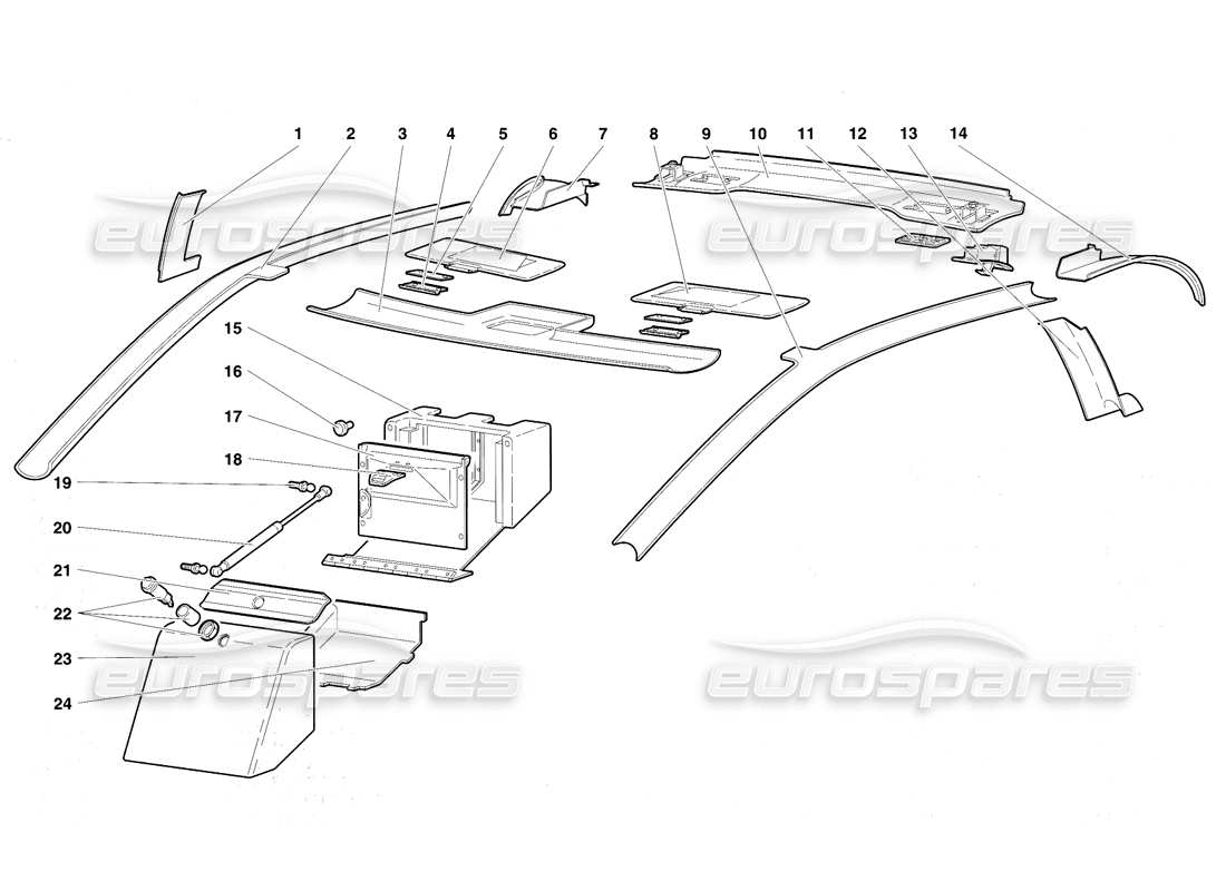 lamborghini diablo vt (1994) passenger compartment trim part diagram