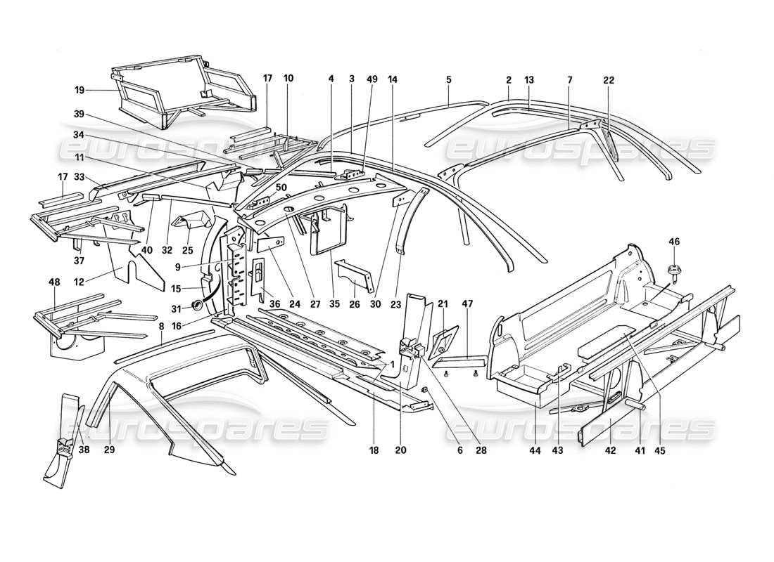 ferrari 328 (1988) body shell - inner elements (not for aus - us - sa - j - ch87 - ch88) parts diagram