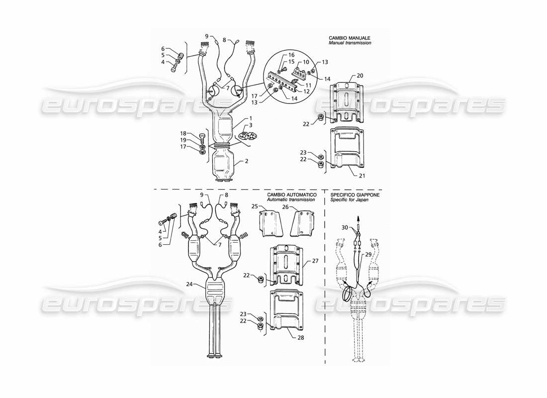 maserati qtp v8 (1998) front exhaust system parts diagram