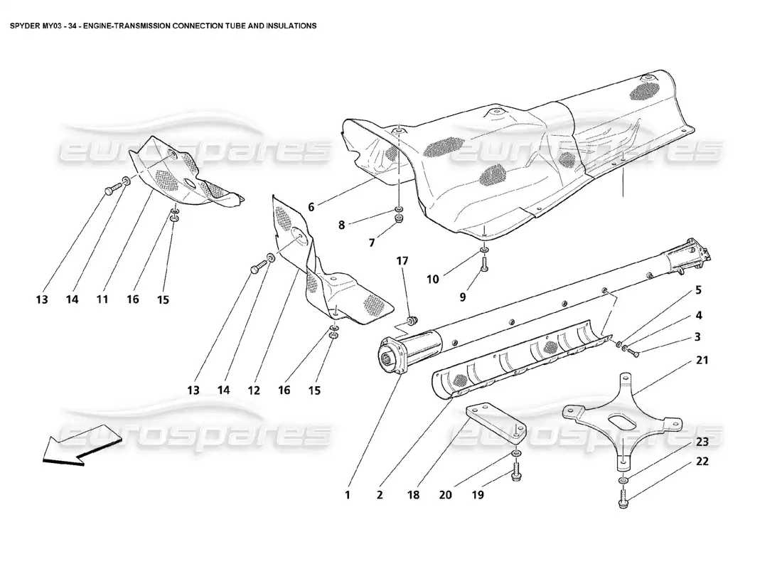 maserati 4200 spyder (2003) engine - transmission connections tube and insulators parts diagram