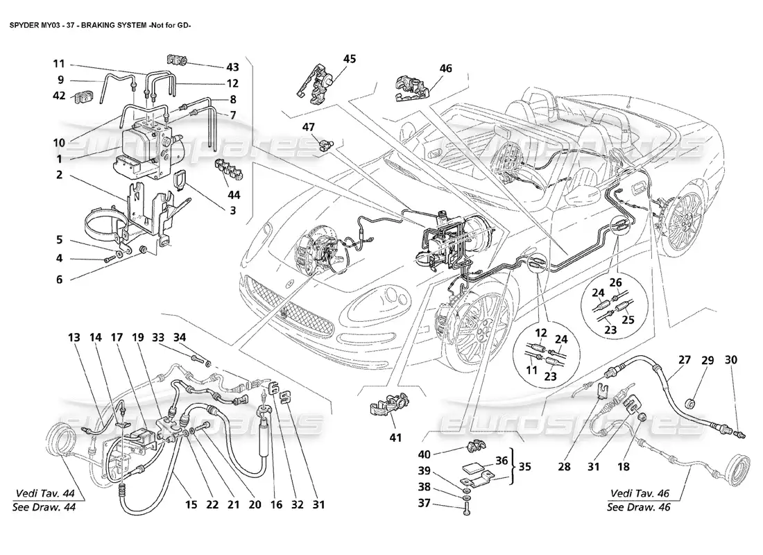 maserati 4200 spyder (2003) braking system - not for gd parts diagram