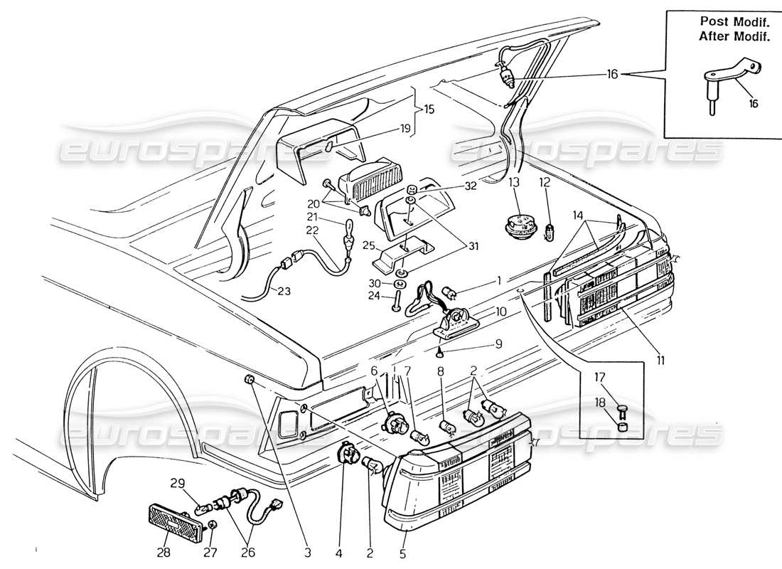 maserati 222 / 222e biturbo rear tail light part diagram