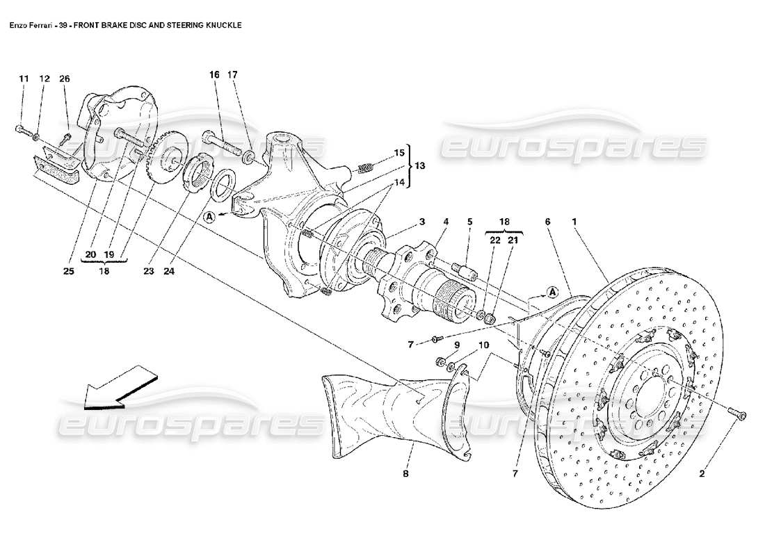 ferrari enzo front brake disc and steering knuckle part diagram