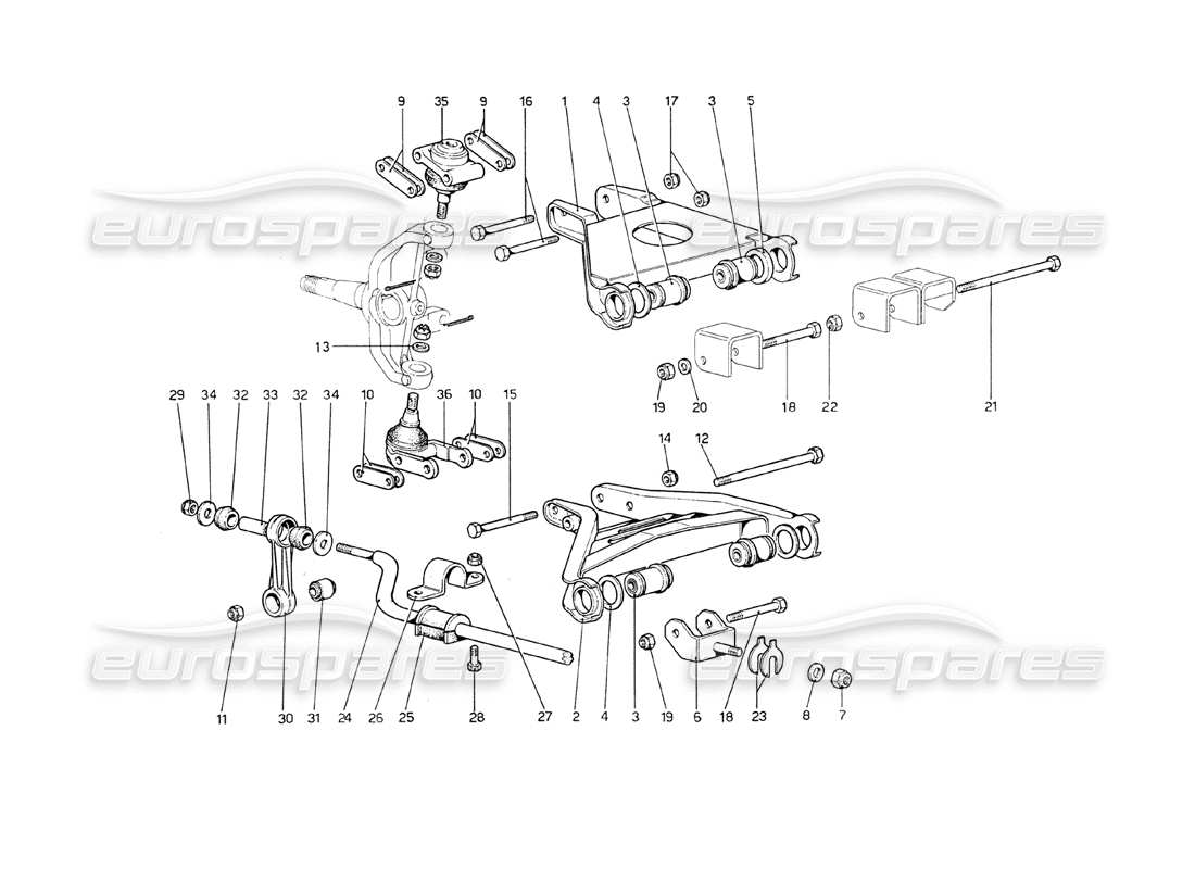 ferrari 208 gt4 dino (1975) front suspension - wishbones parts diagram